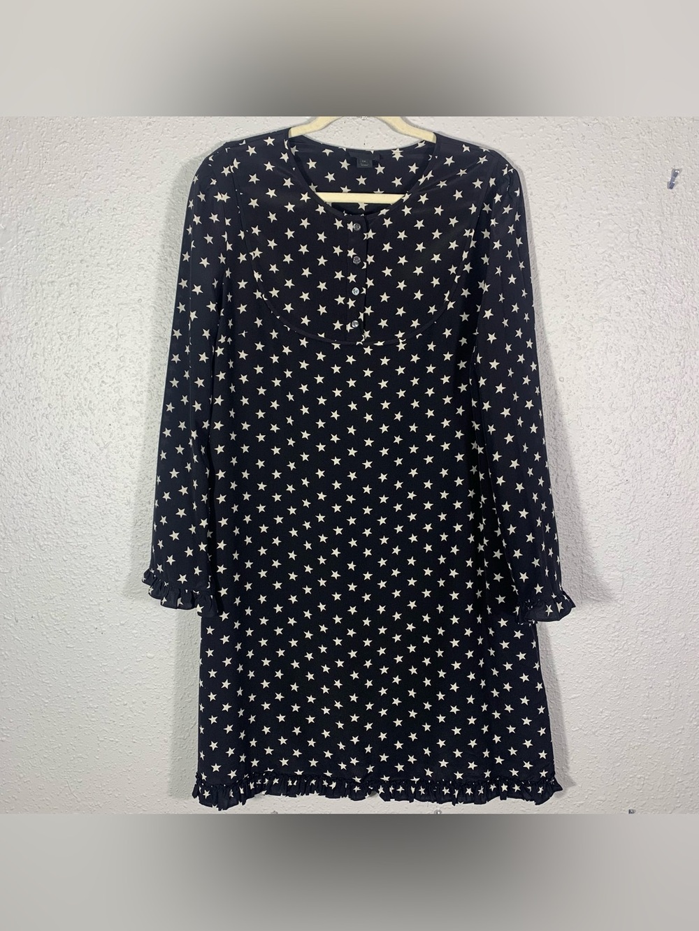 J. Crew Collection 100% Silk Black Star Print Dress size 14